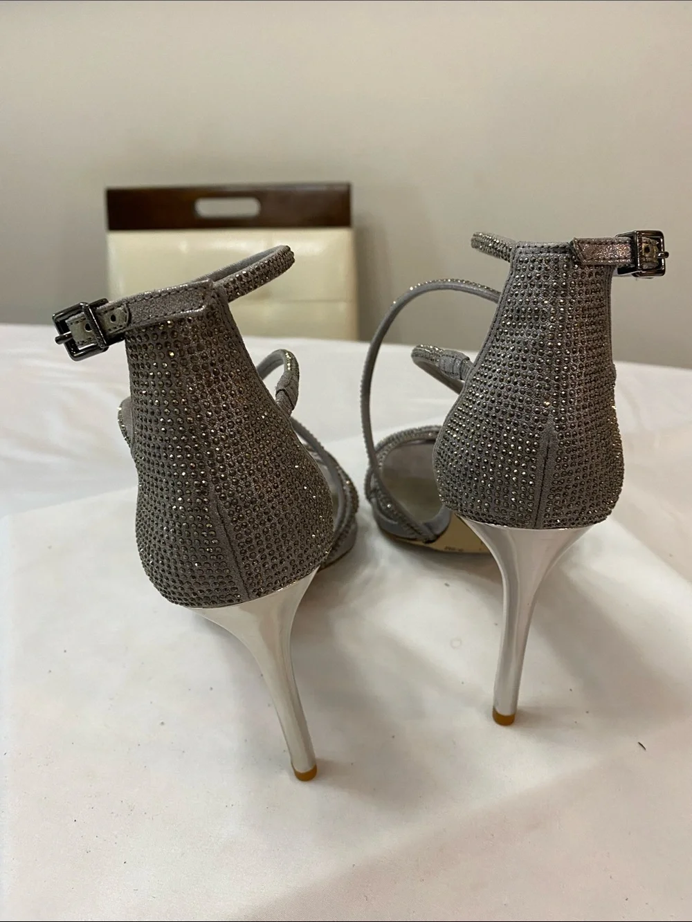 Gianni Bini Pewter Crystal-Strap Open-Toe Heels
